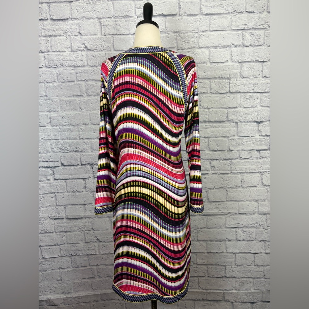 BCBG Max Azria Mayla Multicolor Striped V-Neck Long Sleeve Dress Size L - Picture 3 of 9